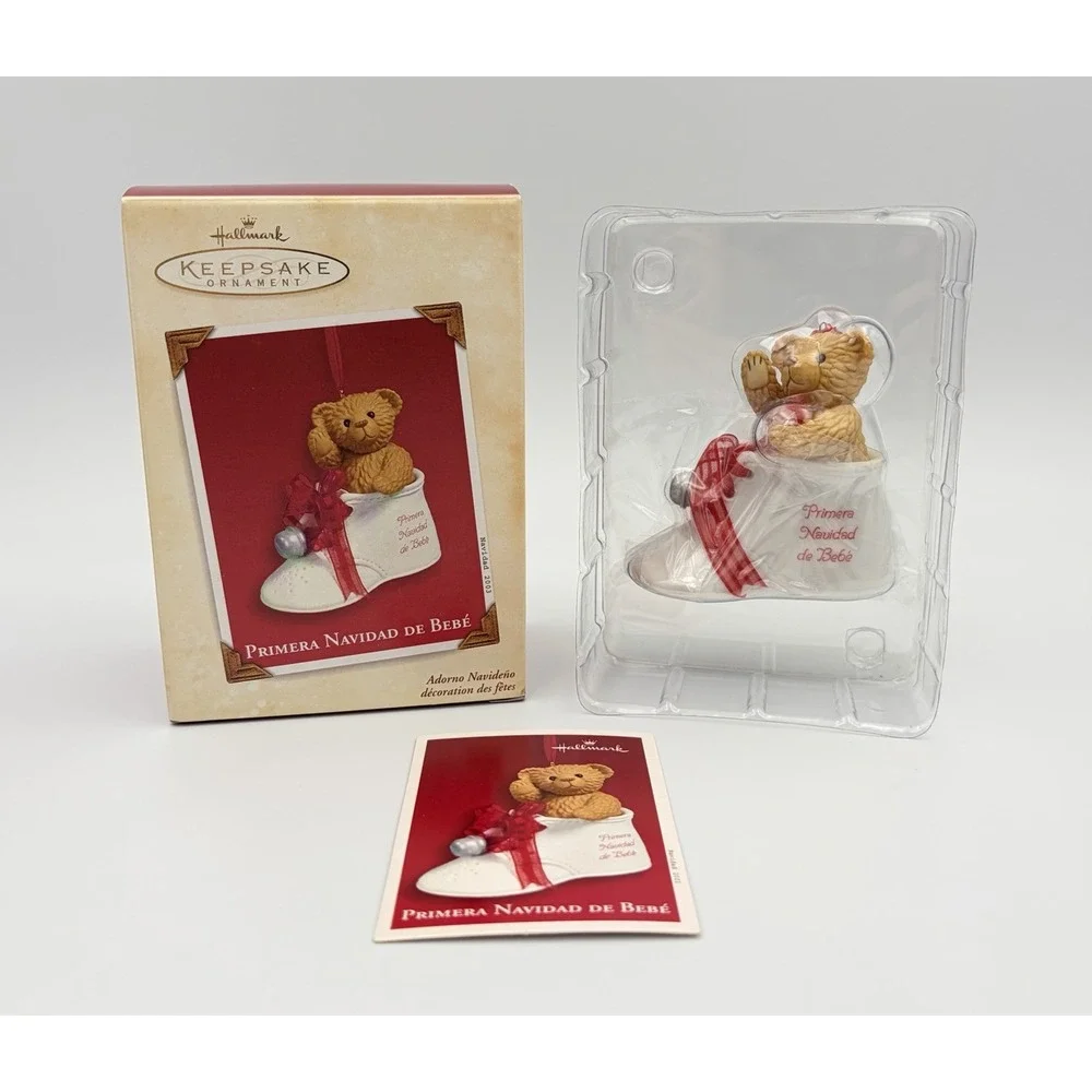 2003 Hallmark Keepsake Ornament Primera Navidad De Bebe Baby Shoe Bear Vintage